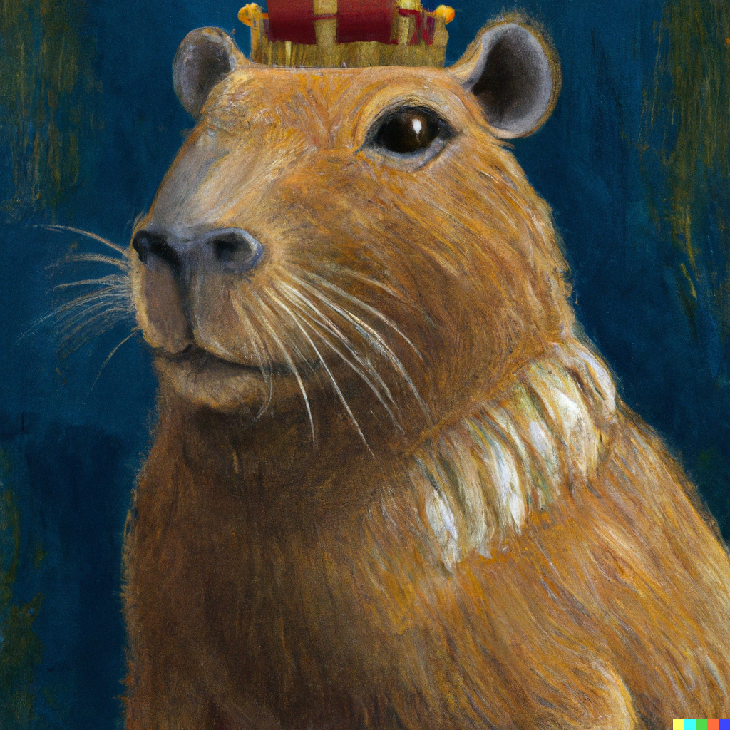 oil painting of capybara wearing crown